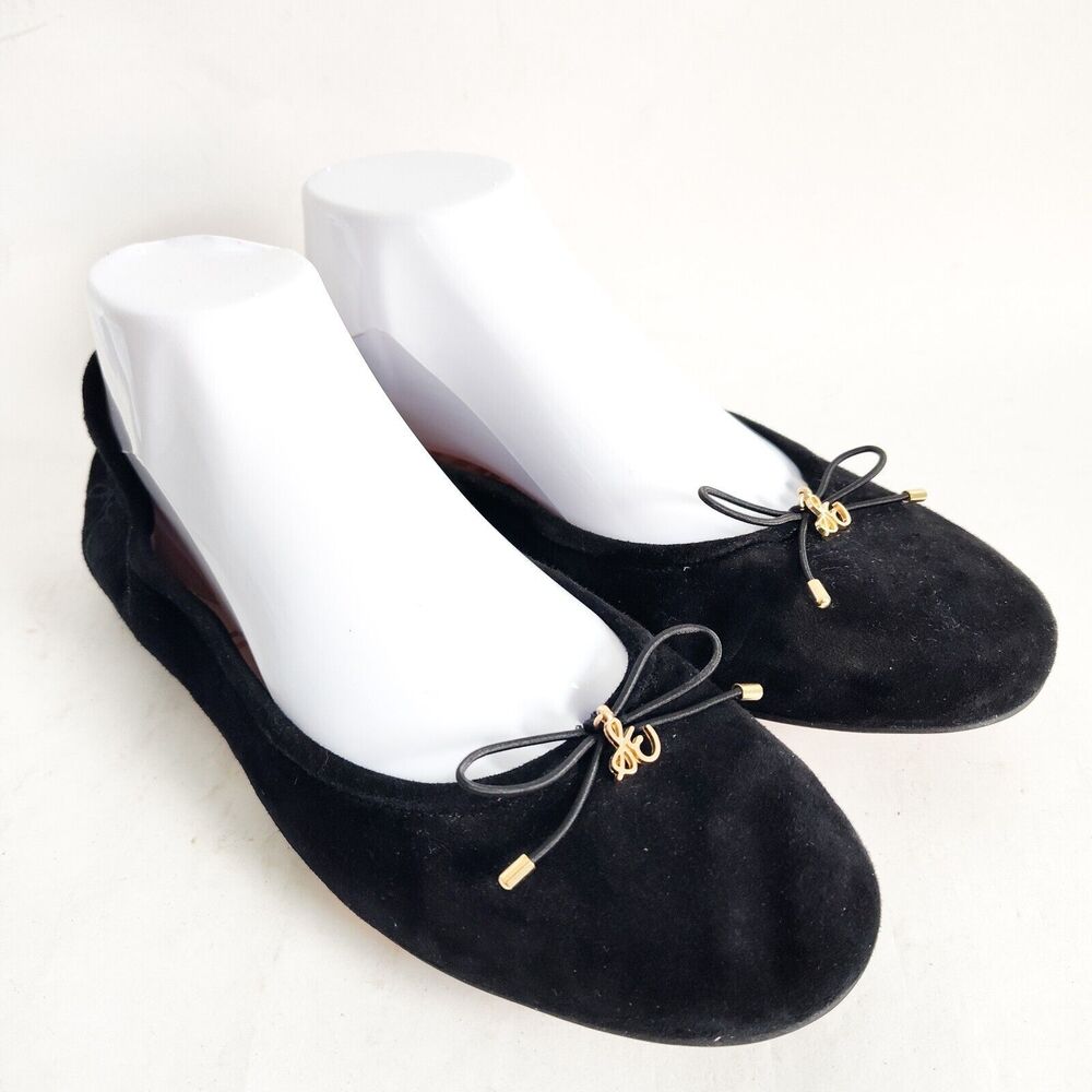Sam Edelman Black Suede Womens 9 Wide Bow Ballet Flats Coquette Academia Preppy
